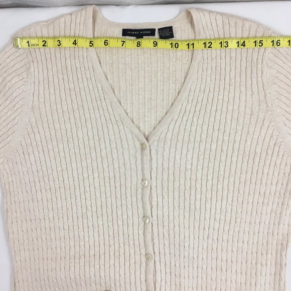 Jeanne Pierre Cardigan Sweater Button Front Cable Knit V-Neck - Picture 7 of 10